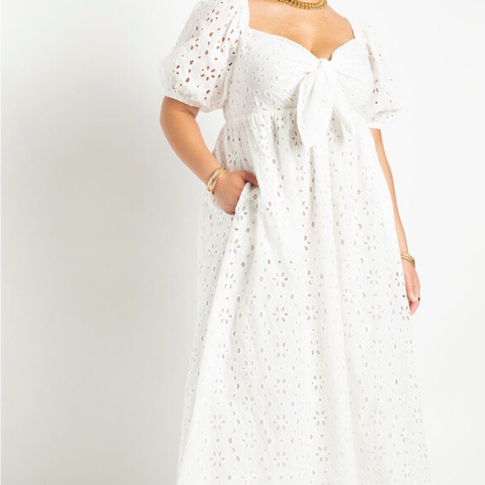 NEW Eloquii White‎ Tie Front Eyelet Maxi Dress $140 24 SOLD OUT